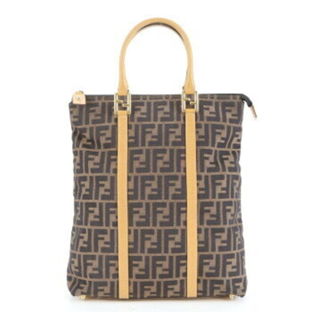 Fendi FF Zucca leather tote bag shoulder handbag brown